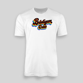 Bräutigam Crew Retro Regenbogen JGA T-Shirt Herren in Weiss