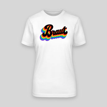 Braut Retro Regenbogen JGA T-Shirt Damen in Weiss