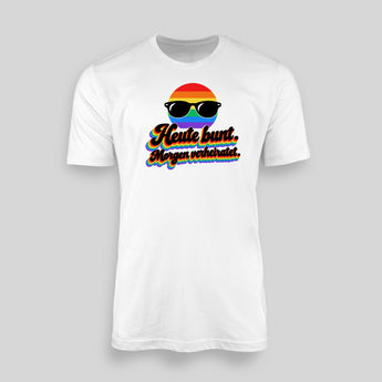 Heute bunt Morgen verheiratet Retro Regenbogen JGA T-Shirt Herren in Weiss