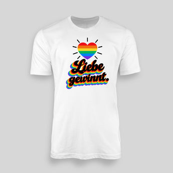 Liebe gewinnt Retro Regenbogen JGA T-Shirt Herren in Weiss