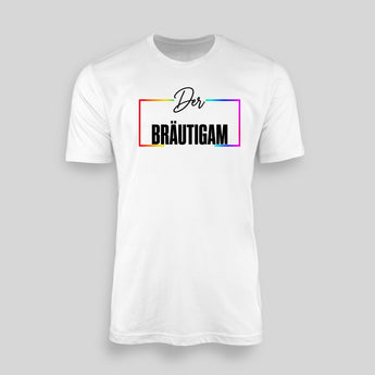 Der Bräutigam Regenbogen-Rahmen JGA T-Shirt Herren in Weiss