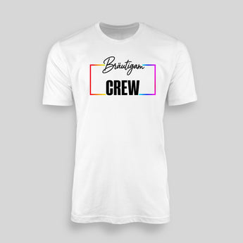 Bräutigam Crew Regenbogen-Rahmen JGA T-Shirt Herren in Weiss
