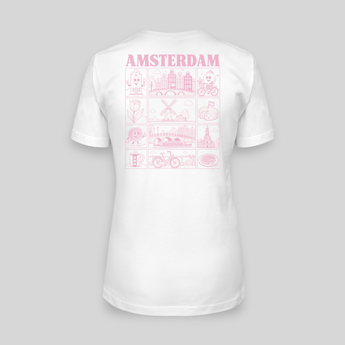 Amsterdam JGA T-Shirt Damen Rückseite – Rosa Städte-Motiv