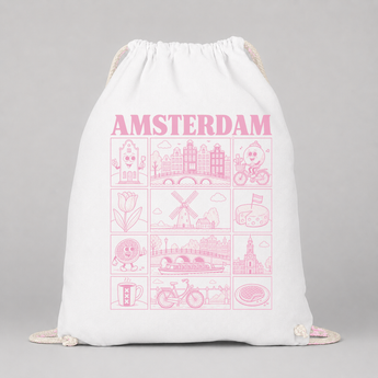 Amsterdam JGA Turnbeutel – Rosa Städte-Motiv