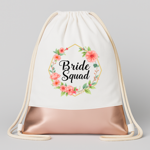 Bride Squad Blumen Hexagon JGA Turnbeutel Weiß Rosegold