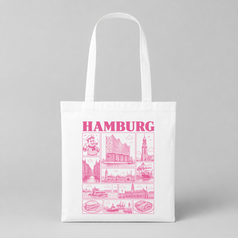 Hamburg JGA Jutebeutel – Rosa Städte-Motiv