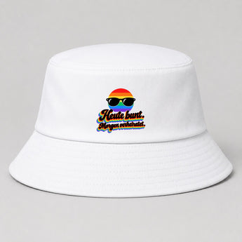 Heute bunt Morgen verheiratet JGA Fischerhut Weiß