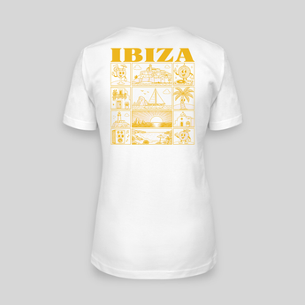 Ibiza JGA T-Shirt Damen Rückseite – Gelbes Städte-Motiv