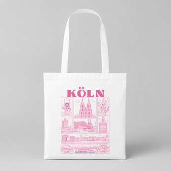 Köln JGA Jutebeutel – Rosa Städte-Motiv