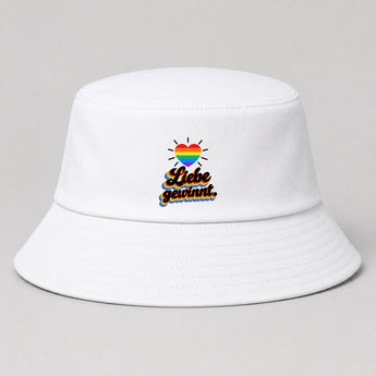 Liebe gewinnt Retro Regenbogen JGA Fischerhut Weiß