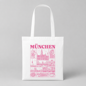 München JGA Jutebeutel – Rosa Städte-Motiv