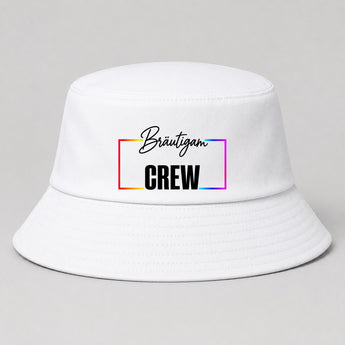 Bräutigam Crew Regenbogen-Rahmen JGA Fischerhut Weiß