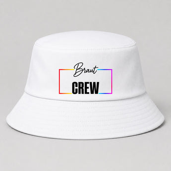 Braut Crew Regenbogen-Rahmen JGA Fischerhut Weiß