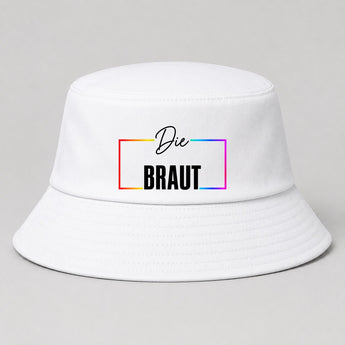 Die Braut Regenbogen-Rahmen JGA Fischerhut Weiß