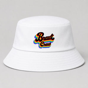 Braut Crew Retro Regenbogen JGA Fischerhut Weiß