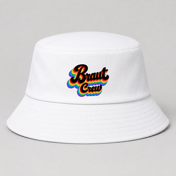 Braut Crew Retro Regenbogen JGA Fischerhut Weiß