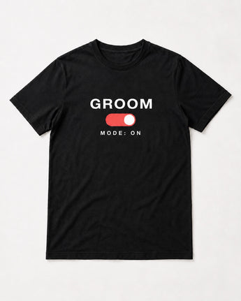 GROOM Mode: ON – schwarzes JGA T-Shirt mit Kippschalter-Print auf ON