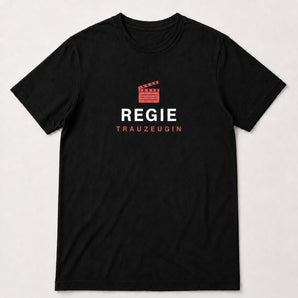 REGIE Trauzeugin – schwarzes JGA T-Shirt mit Regieklappe-Print