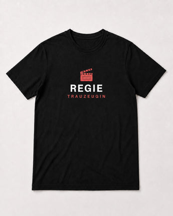 REGIE Trauzeugin – schwarzes JGA T-Shirt mit Regieklappe-Print