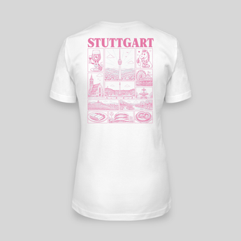 Stuttgart JGA T-Shirt Damen Rückseite – Rosa Städte-Motiv