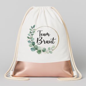 Team Braut Eleganz & Stil JGA Turnbeutel Weiß Rosegold