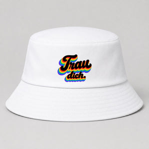 Trau dich. Retro Regenbogen JGA Fischerhut Weiß