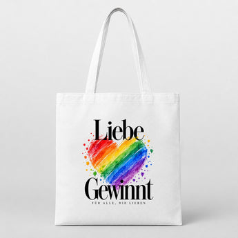 Liebe gewinnt Aquarellherz JGA Jutebeutel Weiß