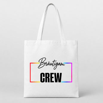 Bräutigam Crew Regenbogen-Rahmen JGA Jutebeutel Weiß