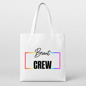 Braut Crew Regenbogen-Rahmen JGA Jutebeutel Weiß