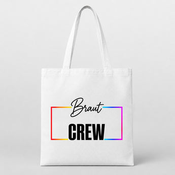 Braut Crew Regenbogen-Rahmen JGA Jutebeutel Weiß