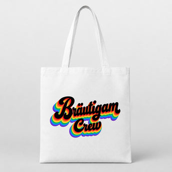 Bräutigam Crew Retro Regenbogen JGA Jutebeutel Weiß