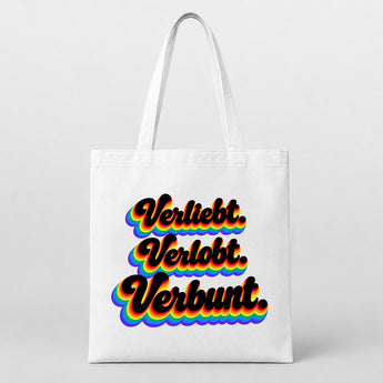 Verliebt Verlobt Verbunt JGA Jutebeutel Weiß