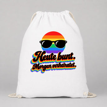 Heute bunt Morgen verheiratet JGA Turnbeutel Weiß