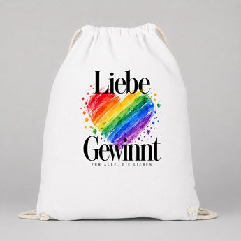 Liebe gewinnt Aquarellherz JGA Turnbeutel Weiß