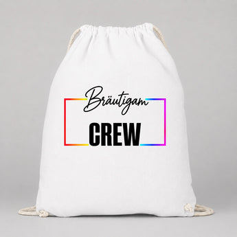 Bräutigam Crew Regenbogen-Rahmen JGA Turnbeutel Weiß