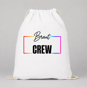 Braut Crew Regenbogen-Rahmen JGA Turnbeutel Weiß