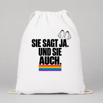 Sie sagt Ja Und sie auch JGA Turnbeutel Weiß