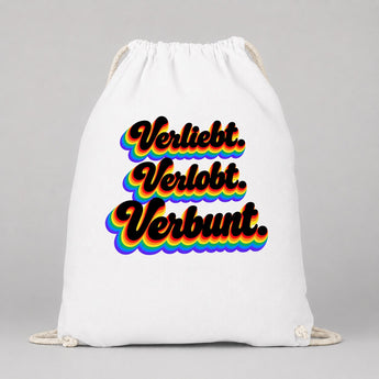 Verliebt Verlobt Verbunt JGA Turnbeutel Weiß