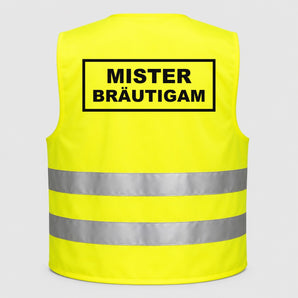 Mister Bräutigam | JGA Warnweste Neon-Gelb – Rückseite