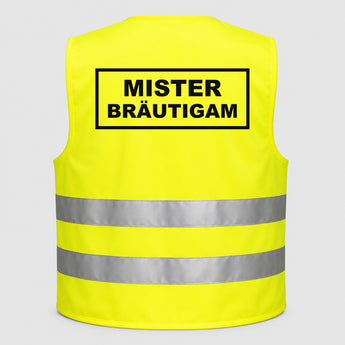 Mister Bräutigam | JGA Warnweste Neon-Gelb – Rückseite