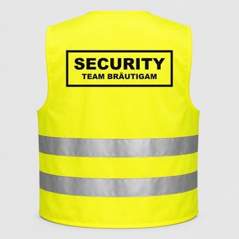 Security - Team Bräutigam | JGA Warnweste Neon-Gelb – Rückseite