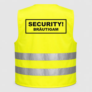SECURITY! Bräutigam | JGA Warnweste Neon-Gelb – Rückseite