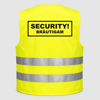 SECURITY! Bräutigam | JGA Warnweste Neon-Gelb – Rückseite