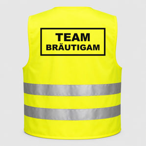 Team Bräutigam | JGA Warnweste Neon-Gelb – Rückseite