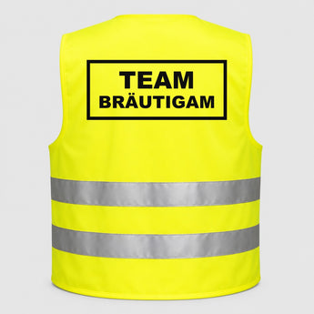 Team Bräutigam | JGA Warnweste Neon-Gelb – Rückseite