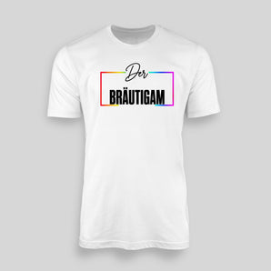 Der Bräutigam Regenbogen-Rahmen JGA T-Shirt Herren in Weiss