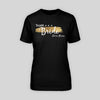 TEAM BRIDE – ELEGANT IN SCHWARZ MIT GOLD-STREIFEN! – JGA T-Shirt Damen – Vorderansicht