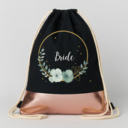Bride – Blume | JGA Turnbeutel Damen – Schwarz / Rosegold