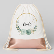 Bride – Blume | JGA Turnbeutel Damen – Weiss / Rosegold