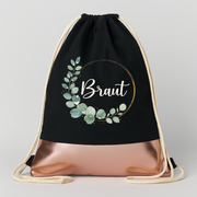 Braut Blumen Eleganz & Stil JGA Turnbeutel Schwarz Rosegold